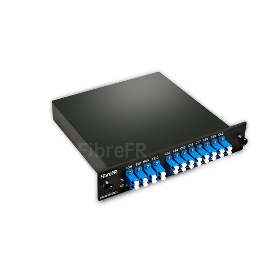 Image de Mux Demux DWDM Double Fibre à 8 Canaux C53-C60 pour Solution Hybride CWDM/DWDM, avec Port Moniteur, Port d'Expansion et Port 1310nm, FMU Module Plug-in, LC/UPC