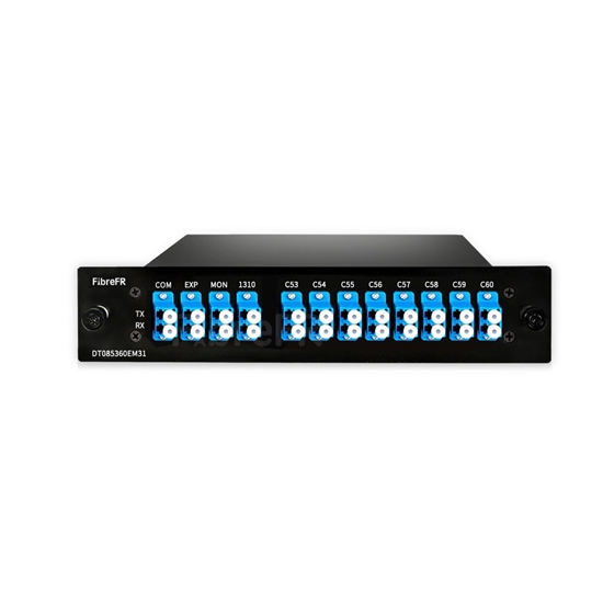 Image de Mux Demux DWDM Double Fibre à 8 Canaux C53-C60 pour Solution Hybride CWDM/DWDM, avec Port Moniteur, Port d'Expansion et Port 1310nm, FMU Module Plug-in, LC/UPC