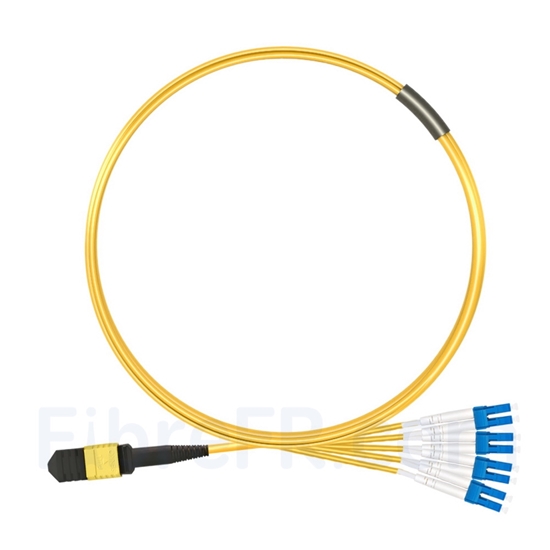 Image de 1m Senko MPO Femelle vers 4 LC UPC Duplex 8 Fibres OS2 9/125 Câble Breakout Monomode, Type B, Élite, LSZH, Jaune