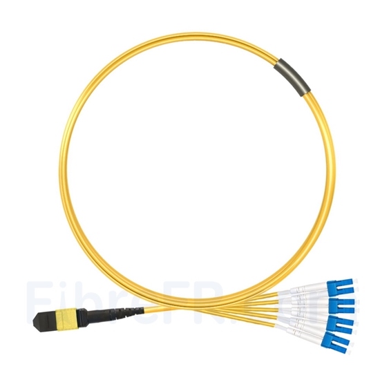 Image de 4m MTP Femelle vers 4 LC UPC Duplex 8 Fibres OS2 9/125 Câble Breakout Monomode, Type A, Élite, LSZH, Jaune