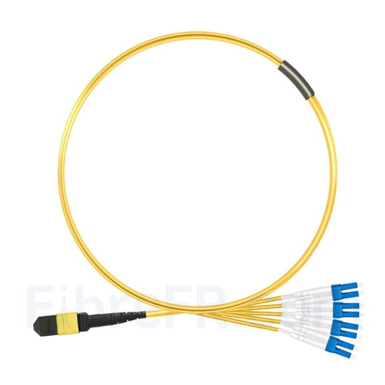 Image de 1m MTP Femelle vers 4 LC UPC Duplex 8 Fibres OS2 9/125 Câble Breakout Monomode, Type B, Élite, LSZH, Jaune