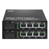 4x10/100/1000Base-T RJ45 ~ 1x1000Base-X SFP Rainure SC non géré Gigabit Ethernet Media Converter, Simplex, 1310nm/1550nm, 20km