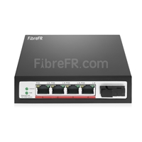 4x 10/100Base-T RJ45 ~ 1x switch/commutateur POE non géré 100Base-X SFP SC, fibre unique, 1310nm/1550 nm 20km