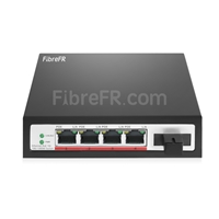 4x 10/100/1000Base-T RJ45 ~ 1x switch/Commutateur POE non géré 1000Base-X SFP SC, fibre unique, 1310nm/1550nm 20km