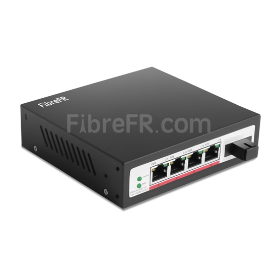 8 x 10/100/1000Base-T RJ45 ~ 1x switch/commutateur POE non géré 1000Base-X  SFP SC, fibre unique, 1310nm/1550 nm 20km